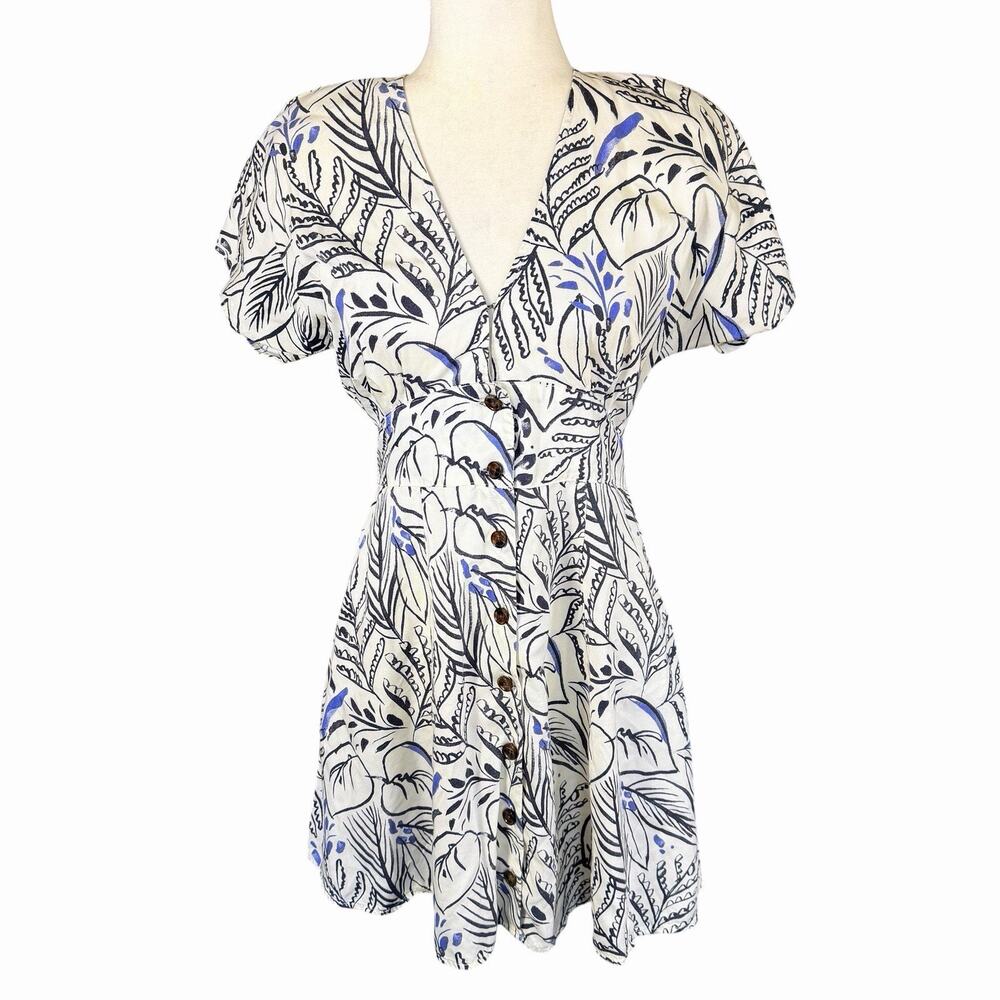 Marine Layer Camila Mini Dress Floral Small White Pockets Coastal Beach Travel